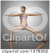 Poster, Art Print Of 3d Fit Caucasian Woman In A Yoga Pose On Gray