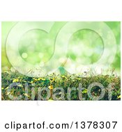Poster, Art Print Of Background Of 3d Buttercup Flowers And Grass Against Green Bokeh