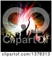 Crowded Dance Floor With Silhouetted People Over Colorful Lights And Tiles