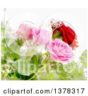 Clipart Of A Background Of Painted Watercolor Roses Royalty Free Illustration