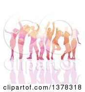 Poster, Art Print Of Group Of Watercolor Painted People Dancing With A Reflection On White