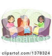 Poster, Art Print Of Group Of Senior Women Sitting In Chair Sand Embroidering Together