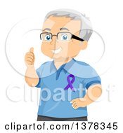Poster, Art Print Of Happy White Senior Man Wearing Glasses And An Awareness Ribbon Giving A Thumb Up