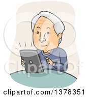 Cartoon Senior White Man Using A Tablet Computer