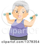 Happy Senior White Woman Working Out With Dumbbells