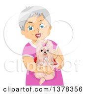 Poster, Art Print Of Happy White Senior Woman Holding Her Shihtzu Dog