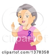 Poster, Art Print Of Happy Senior White Woman Giving A Thumb Up And Wearing A Purple Awareness Ribbon
