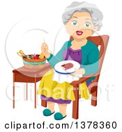 Poster, Art Print Of Happy White Senior Woman Embroidering A Cat