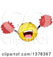 Clipart Of A Smiley Emoji Cheering With Pom Poms Royalty Free Vector Illustration