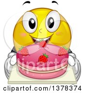 Poster, Art Print Of Smiley Emoji Holding A Strawberry Cake