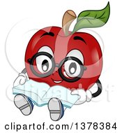 Bespectacled Apple Student Character Sitting And Reading A Book