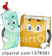 Clipart Of A Book And Bookmark Embracing Royalty Free Vector Illustration
