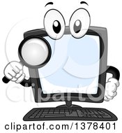 Desktop Computer Mascot Holding A Magnifying Glass