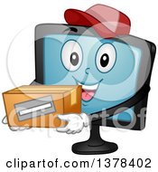 Poster, Art Print Of Happy Monitor Screen Character Holding A Box