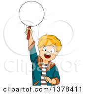 Poster, Art Print Of Happy White Boy Holding Up A Paddle To Answer A Question