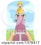 Poster, Art Print Of Happy Blond White Boy Up The High End Of A See Saw