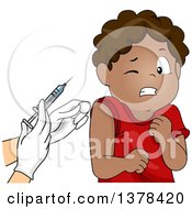Clipart Of A Scared Black Boy Wincing And Getting A Vaccine Royalty Free Vector Illustration