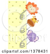 Poster, Art Print Of Yellow Polka Dot Paper Bordered With Lion Giraffe And Elephant Pins