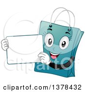 Poster, Art Print Of Blue Female Shopping Bag Mascot Holding A White Board