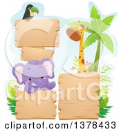 Blank Wood Signs With A Toucan Elephant And Giraffe