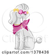 Fancy White Poodle Wearing A Pink Scarf And Sunglasses