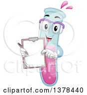 Clipart Of A Bespectacled Test Tube Character Holding A Clip Board Royalty Free Vector Illustration