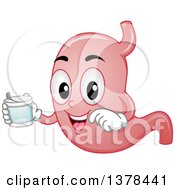 Clipart Of A Happy Stomach Character Holding A Yogurt Container Royalty Free Vector Illustration