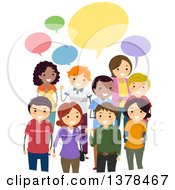 Poster, Art Print Of Group Of Adults Discussing Their Opinions Under Colorful Speech Bubbles