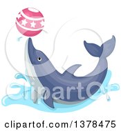 Clipart Of A Happy Dolphin Playing With A Ball Royalty Free Vector Illustration