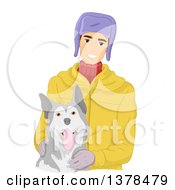 Happy White Man Petting A Siberian Husky Dog
