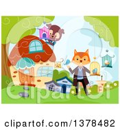 Poster, Art Print Of Fox And Dog Running A Pet Shop In The Woods