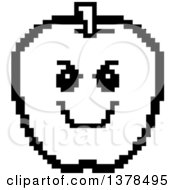 Clipart Of A Black And White Grinning Evil Apple In 8 Bit Style Royalty Free Vector Illustration