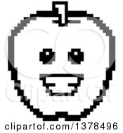 Clipart Of A Black And White Grinning Apple In 8 Bit Style Royalty Free Vector Illustration