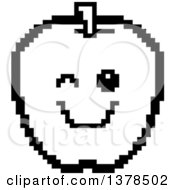 Clipart Of A Black And White Winking Apple In 8 Bit Style Royalty Free Vector Illustration
