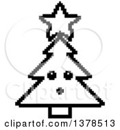 Clipart Of A Black And White Surprised Christmas Tree Character In 8 Bit Style Royalty Free Vector Illustration