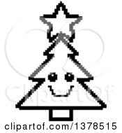 Poster, Art Print Of Black And White Happy Christmas Tree Character In 8 Bit Style