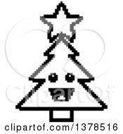 Clipart Of A Black And White Happy Christmas Tree Character In 8 Bit Style Royalty Free Vector Illustration by Cory Thoman