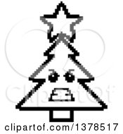 Clipart Of A Black And White Mad Christmas Tree Character In 8 Bit Style Royalty Free Vector Illustration by Cory Thoman