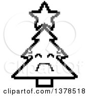 Clipart Of A Black And White Crying Christmas Tree Character In 8 Bit Style Royalty Free Vector Illustration