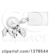 Poster, Art Print Of Cartoon Crab Like Robot Holding A Blank Sign Or Business Card