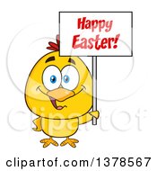 Poster, Art Print Of Yellow Chick Holding A Happy Easter Sign