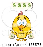 Poster, Art Print Of Yellow Rich Chick Talking And Holding Money Bags