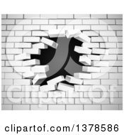 Poster, Art Print Of White Brick Wall Breaking Apart With A Hole In The Center Over Black