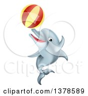 Clipart Of A Cute Happy Dolphin Jumping And Playing With A Ball Royalty Free Vector Illustration