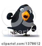 Clipart Of A 3d Black Bird Walking On A White Background Royalty Free Illustration