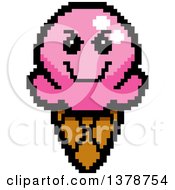 Poster, Art Print Of Grinning Evil Waffle Ice Cream Cone Character In 8 Bit Style