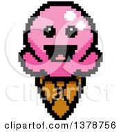 Clipart Of A Happy Waffle Ice Cream Cone Character In 8 Bit Style Royalty Free Vector Illustration