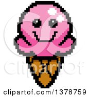 Poster, Art Print Of Happy Waffle Ice Cream Cone Character In 8 Bit Style