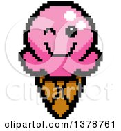 Poster, Art Print Of Winking Waffle Ice Cream Cone Character In 8 Bit Style