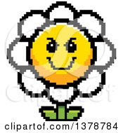 Poster, Art Print Of Grinning Evil Daisy Flower Character In 8 Bit Style